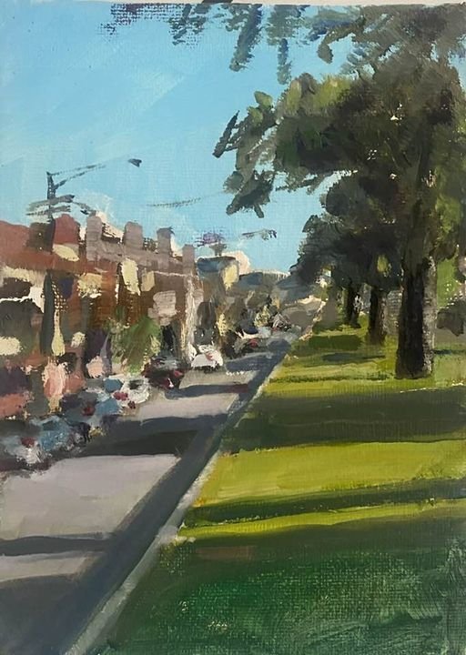 Brisk morning Simpon St East Melb 5x7 Oil on Canvas