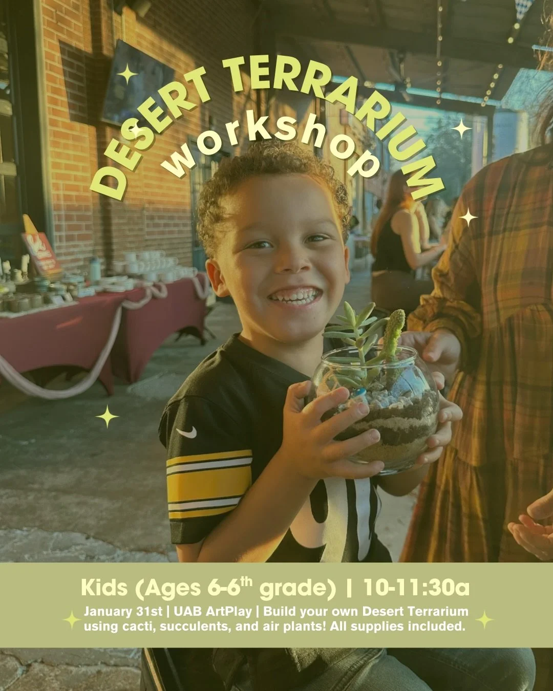 🌵✨ Happening this Saturday! Join us for our Kids, Teen &amp; Adult Desert Terrarium Workshop!

Grow your plant skills, meet new friends, and make your very own living art piece💛

🎟️ Last tickets available, grab yours in the bio before they&rsquo;r