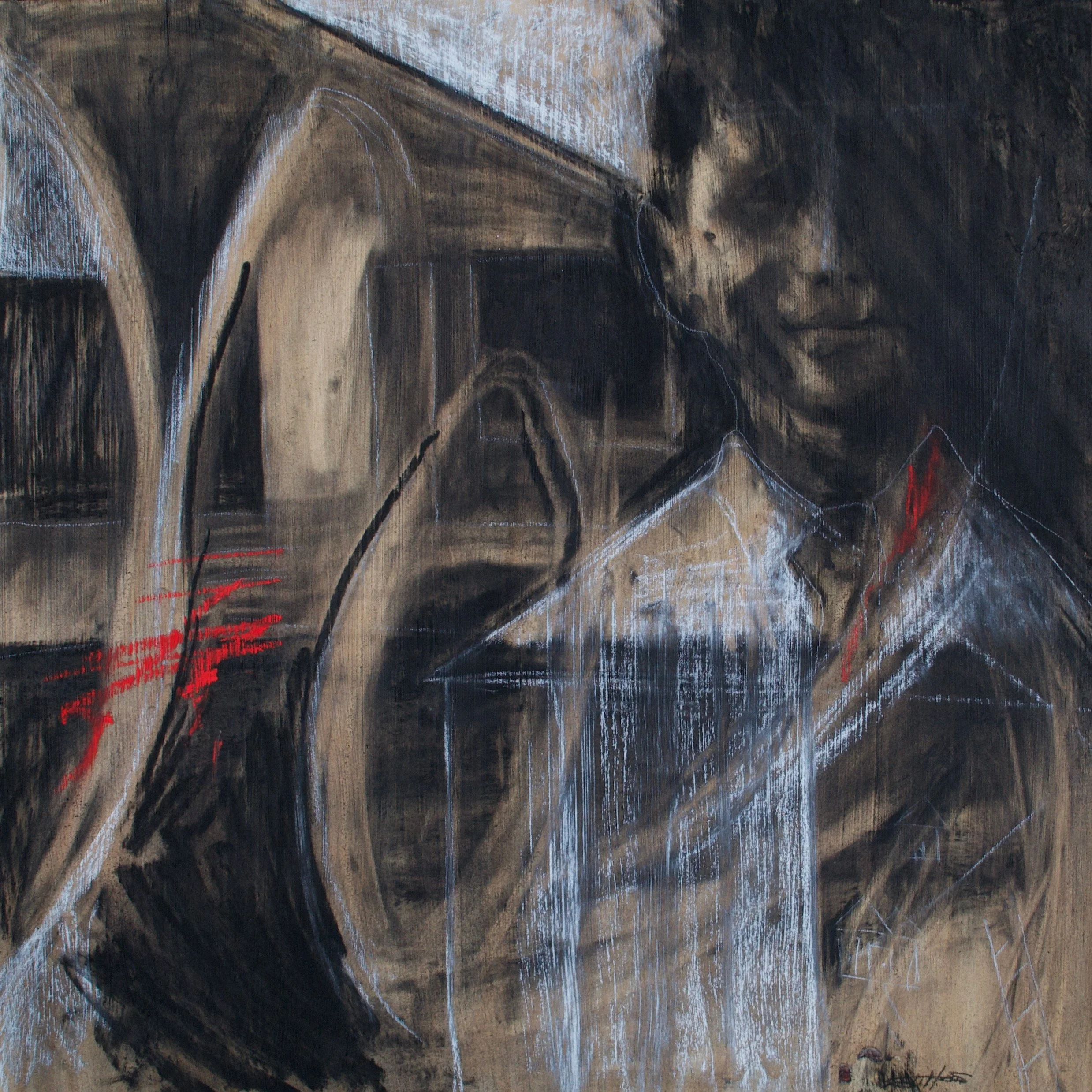 Breadwinner,  24" x 24"  mixed media on wood  2024