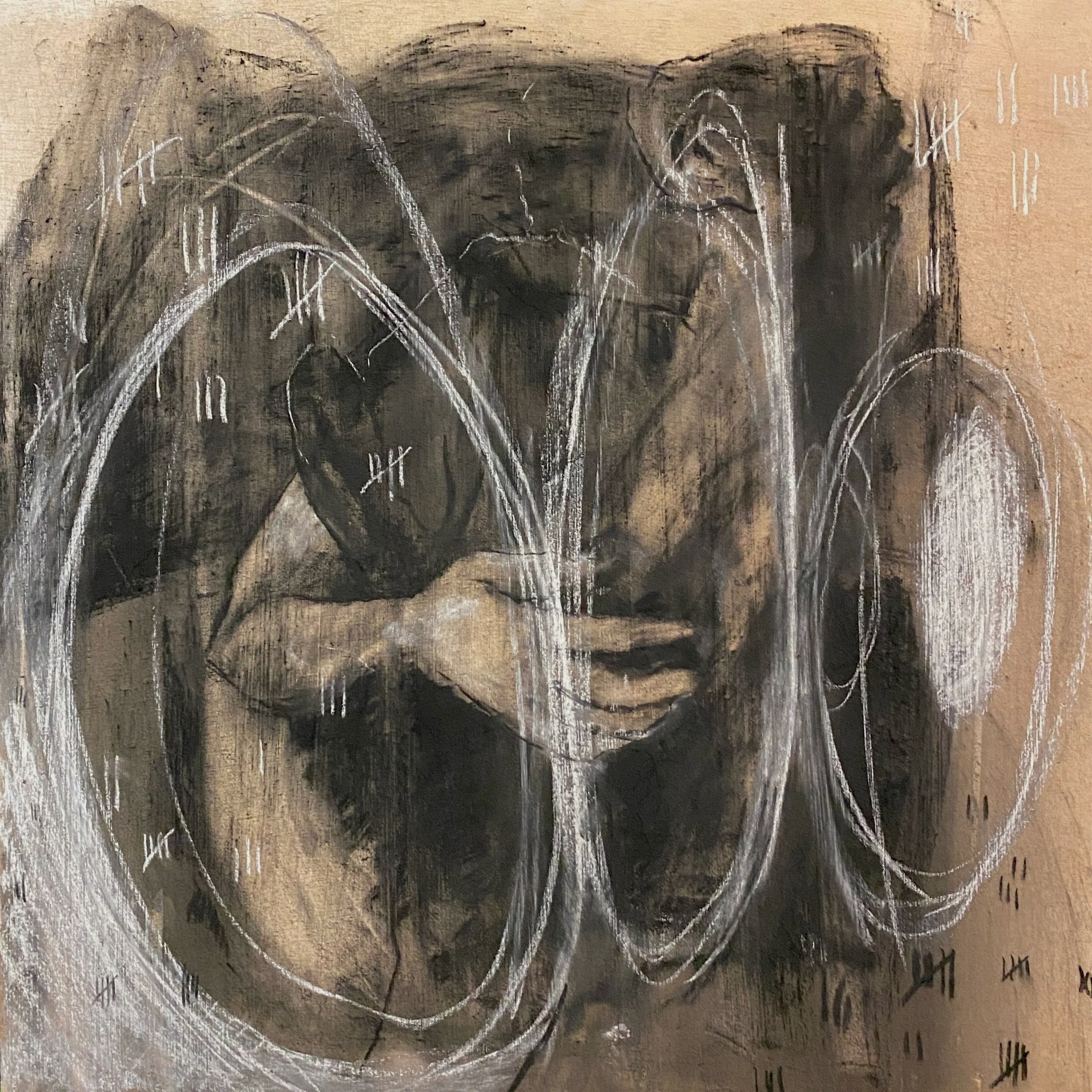 Sleepless Nights I,  24" x 24"  mixed media on wood  2023