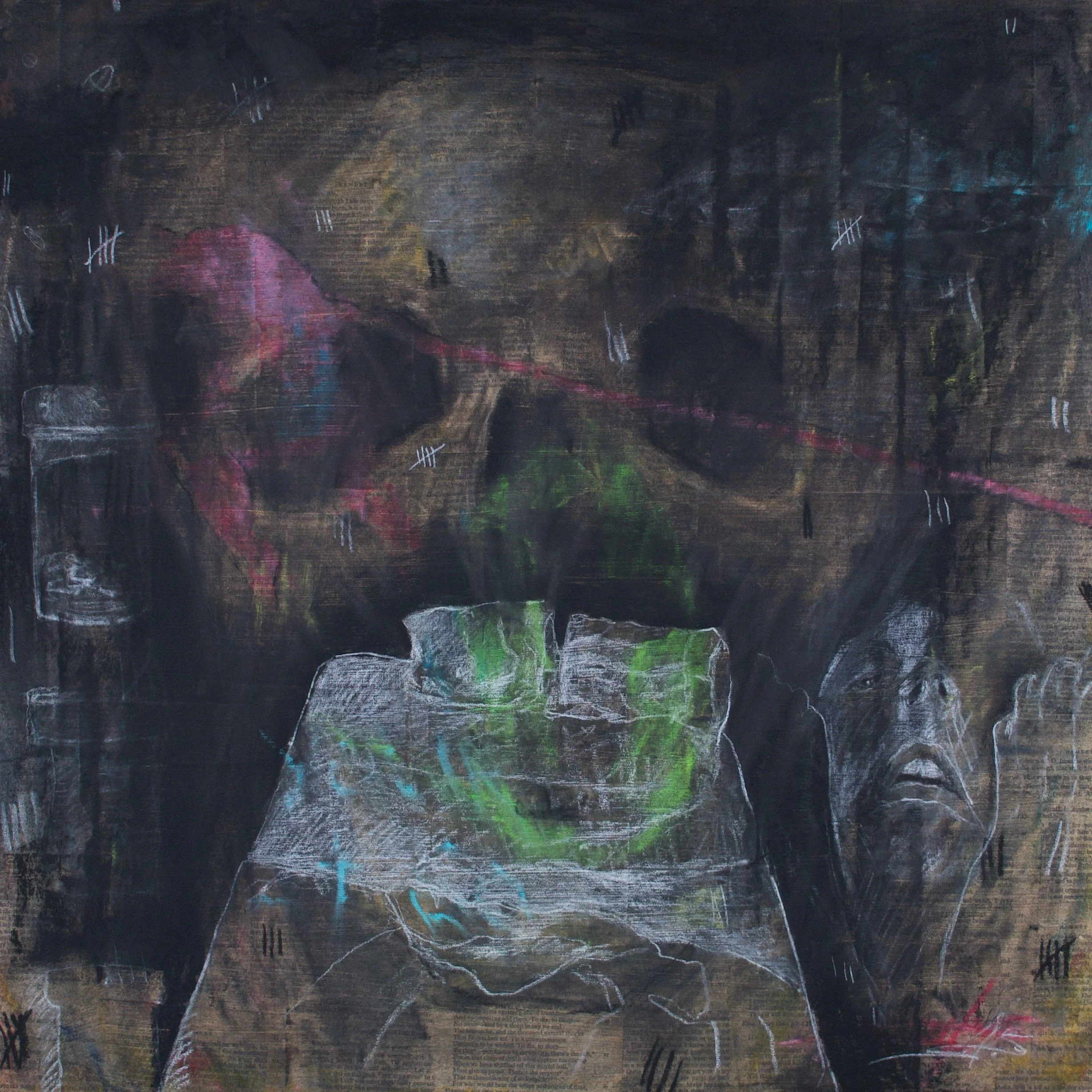 Sleepless Nights II, 24" x 24" mixed media on wood 2024
