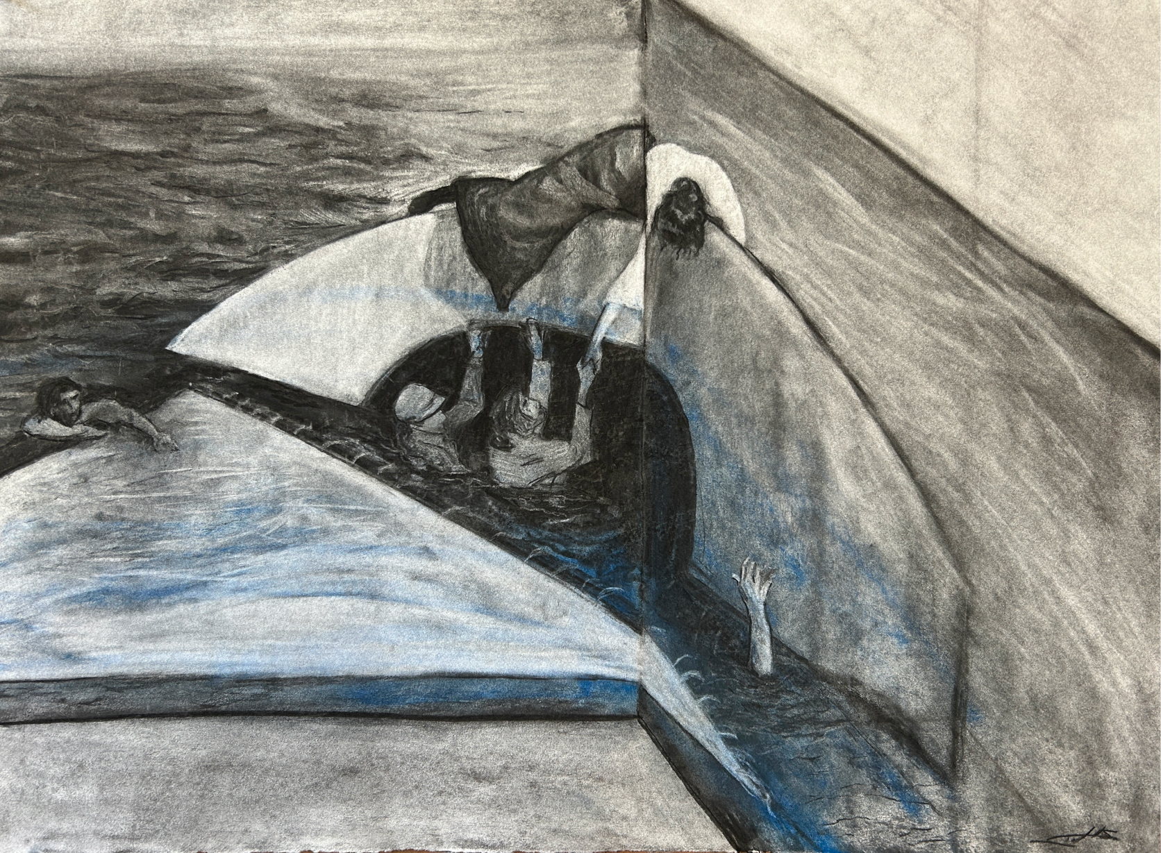 Gallery of Tragedy,  22" x 30"  vine charcoal and pastel on paper  2025