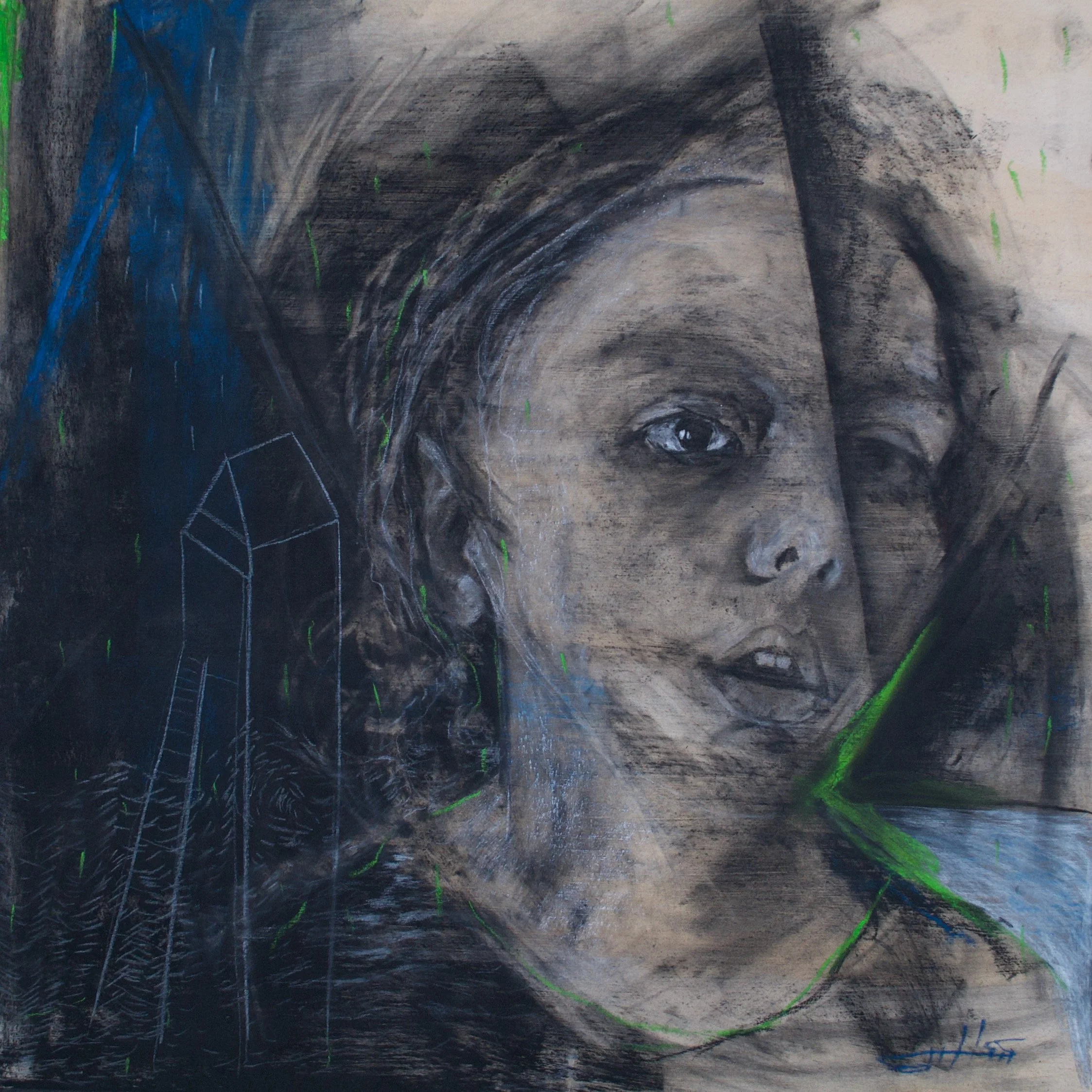 She Lived, 24" x 24" mixed media on wood 2025