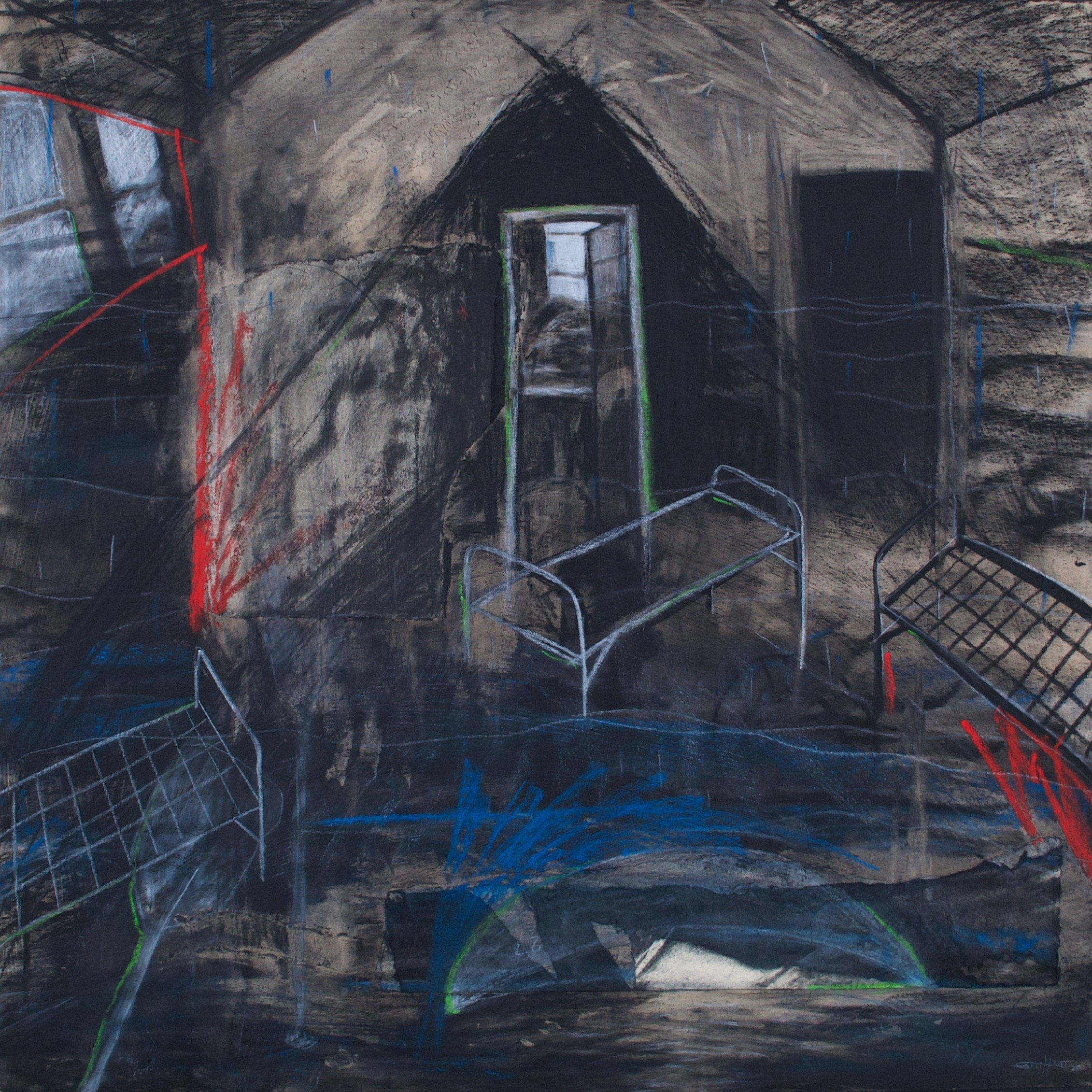 No Way Out, 24" x 24" mixed media on wood 2025