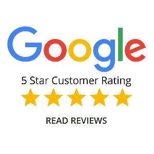 Google logo with five stars below indicating a five-star review.