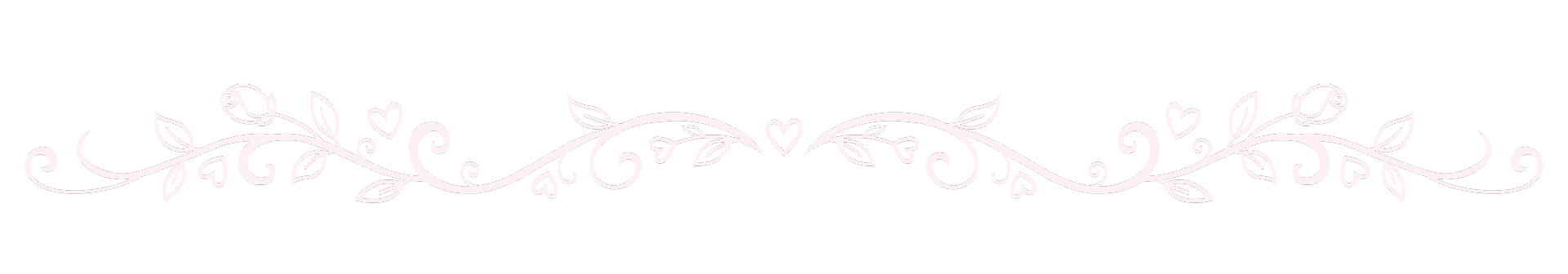 White floral and heart decorative border on black background.
