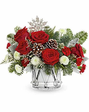 Holiday Crystal Drum Arrangement or Seasonal Wreath — Pre-Order Now