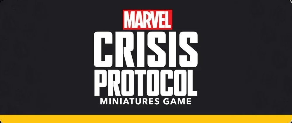Box cover for Marvel Crisis Protocol Miniatures Game with black background, Marvel logo at the top, and the game title in bold white lettering.
