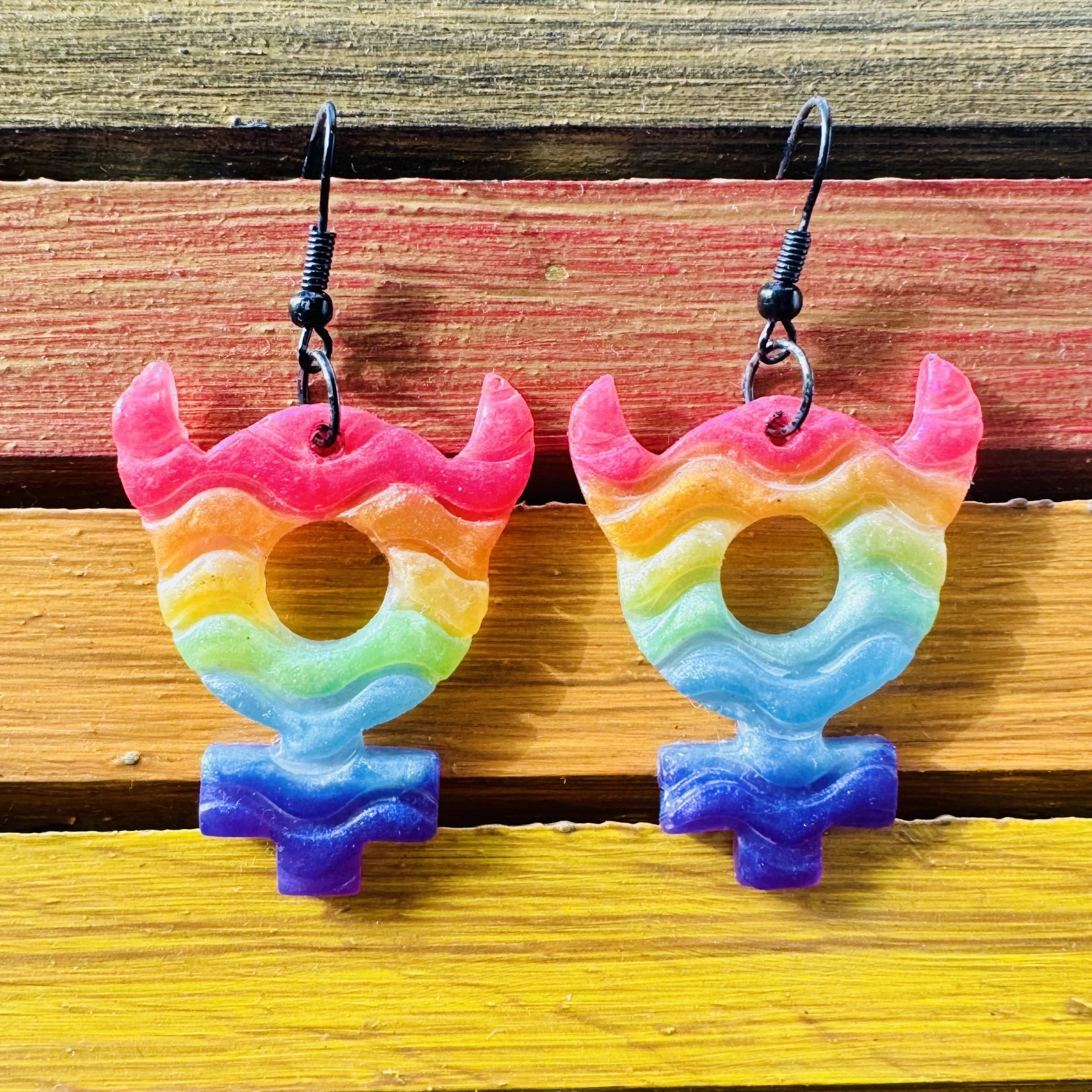 Rainbow Rebel handmade resin dangle earrings