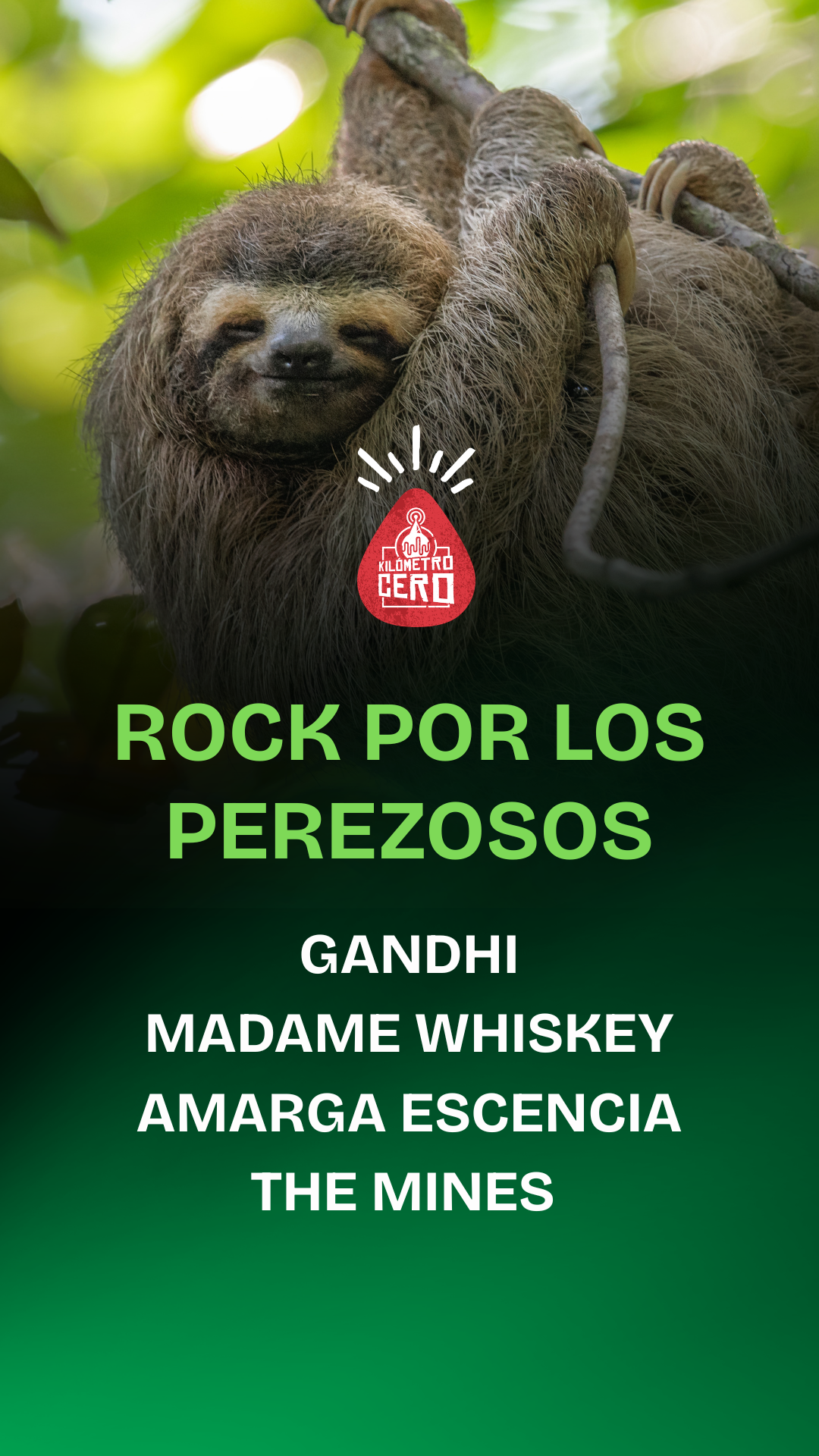 Gandhi, Madame Whiskey, Amarga Escencia y The Mines se unen por la protección de los perezosos