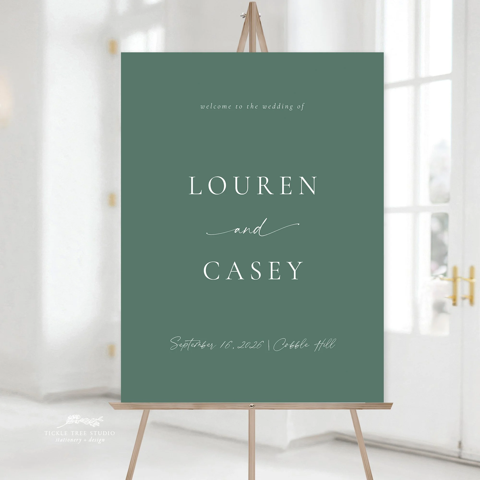 Minimalist Green Wedding Welcome Sign – Modern Wedding Sign - W012