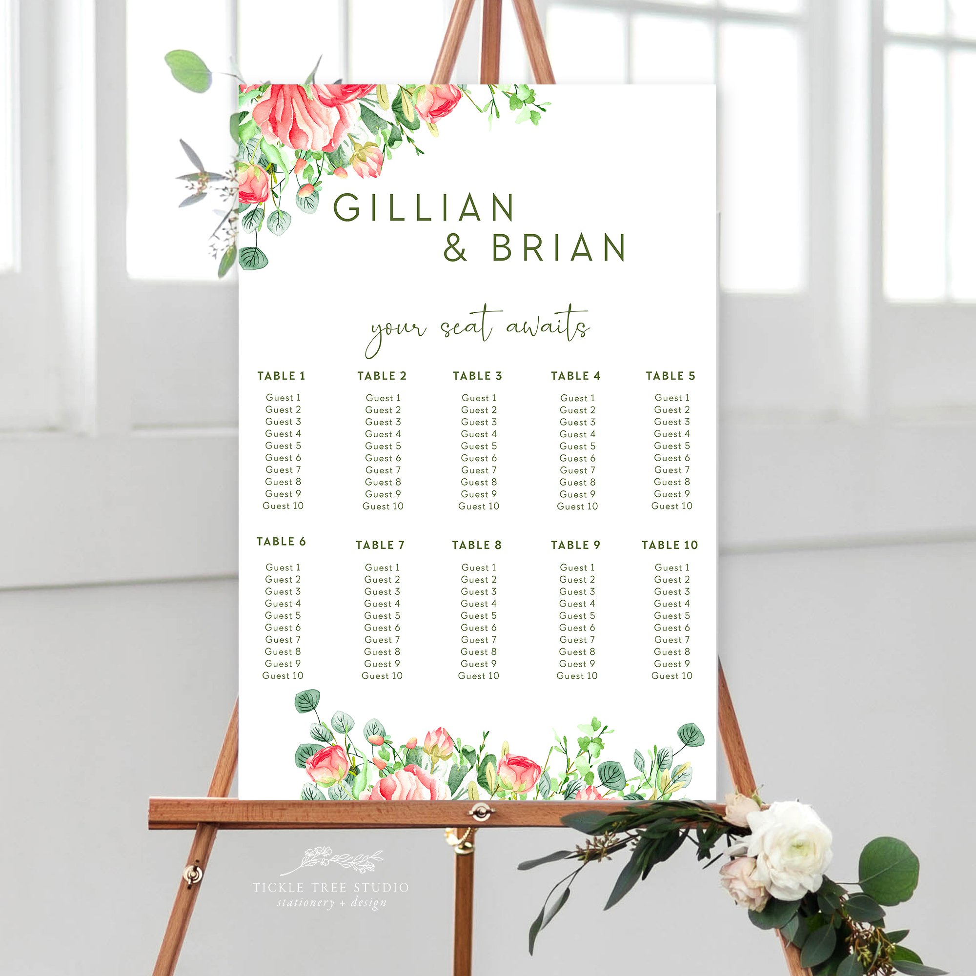 Floral Wedding Seating Chart – Garden Wedding Seating Chart Sign - W057