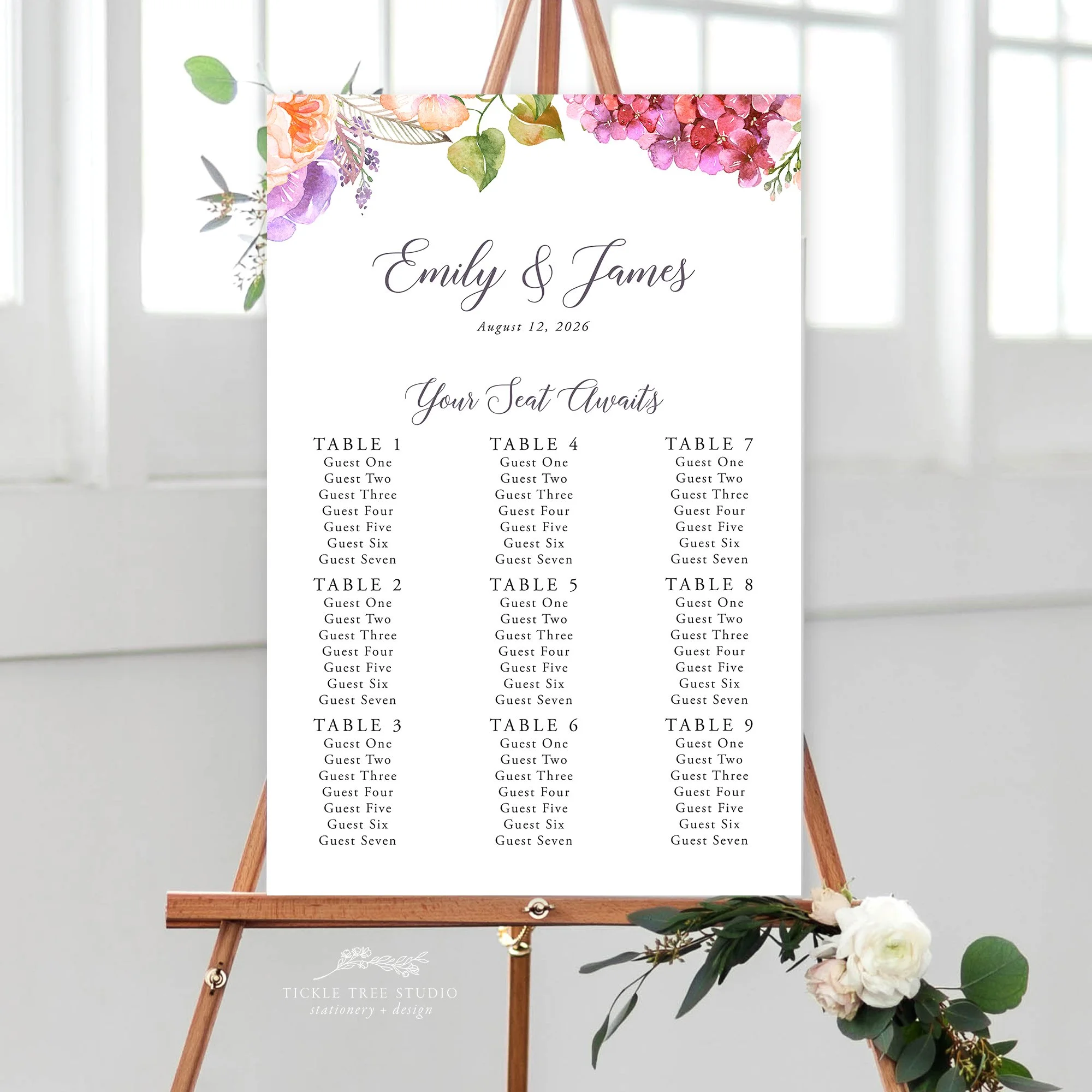 Floral Wedding Seating Chart – Romantic Garden Seating Chart - W014