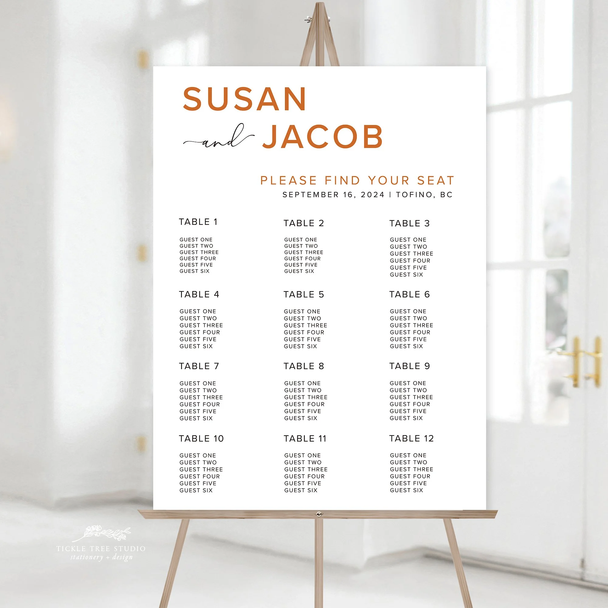 Modern Wedding Seating Chart – Minimalist Wedding Seating Chart Sign - W004