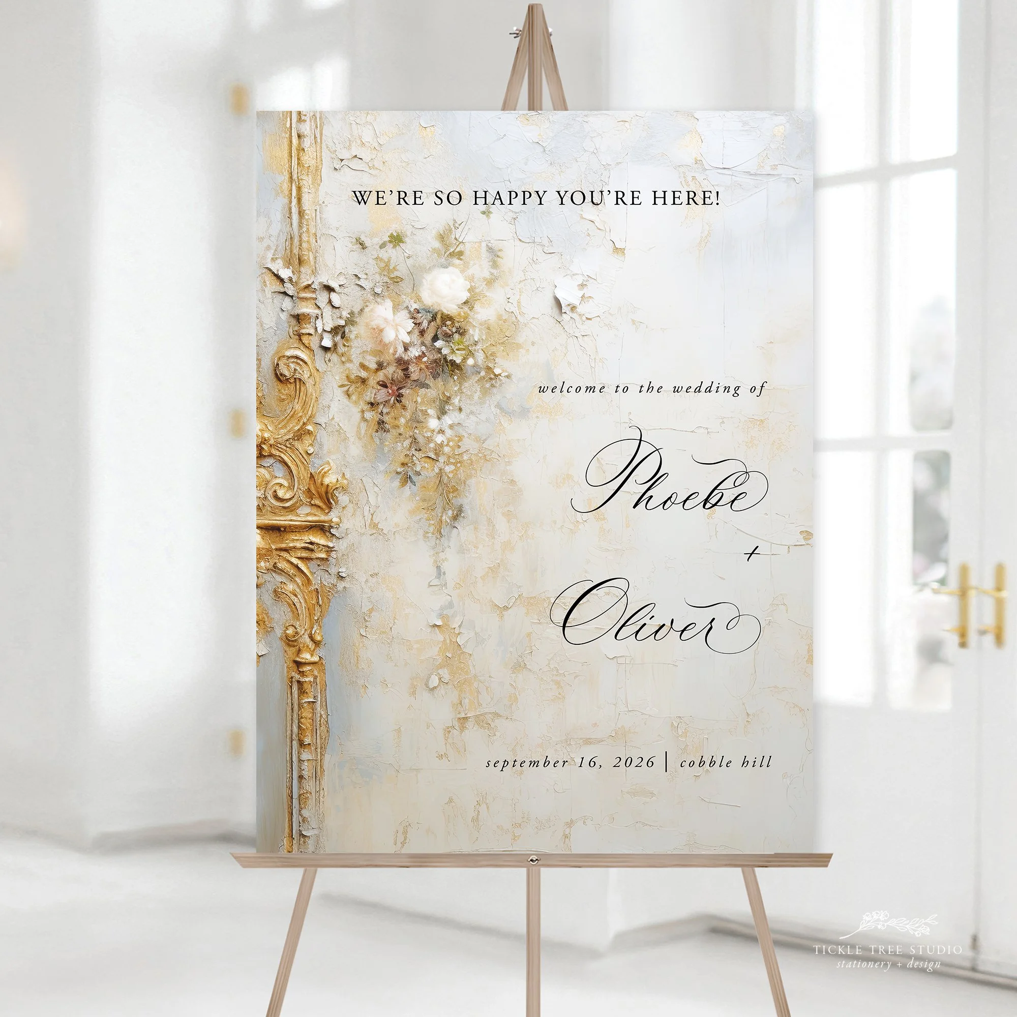 Elegant Vintage Wedding Welcome Sign – Romantic Floral Wedding Sign - W007
