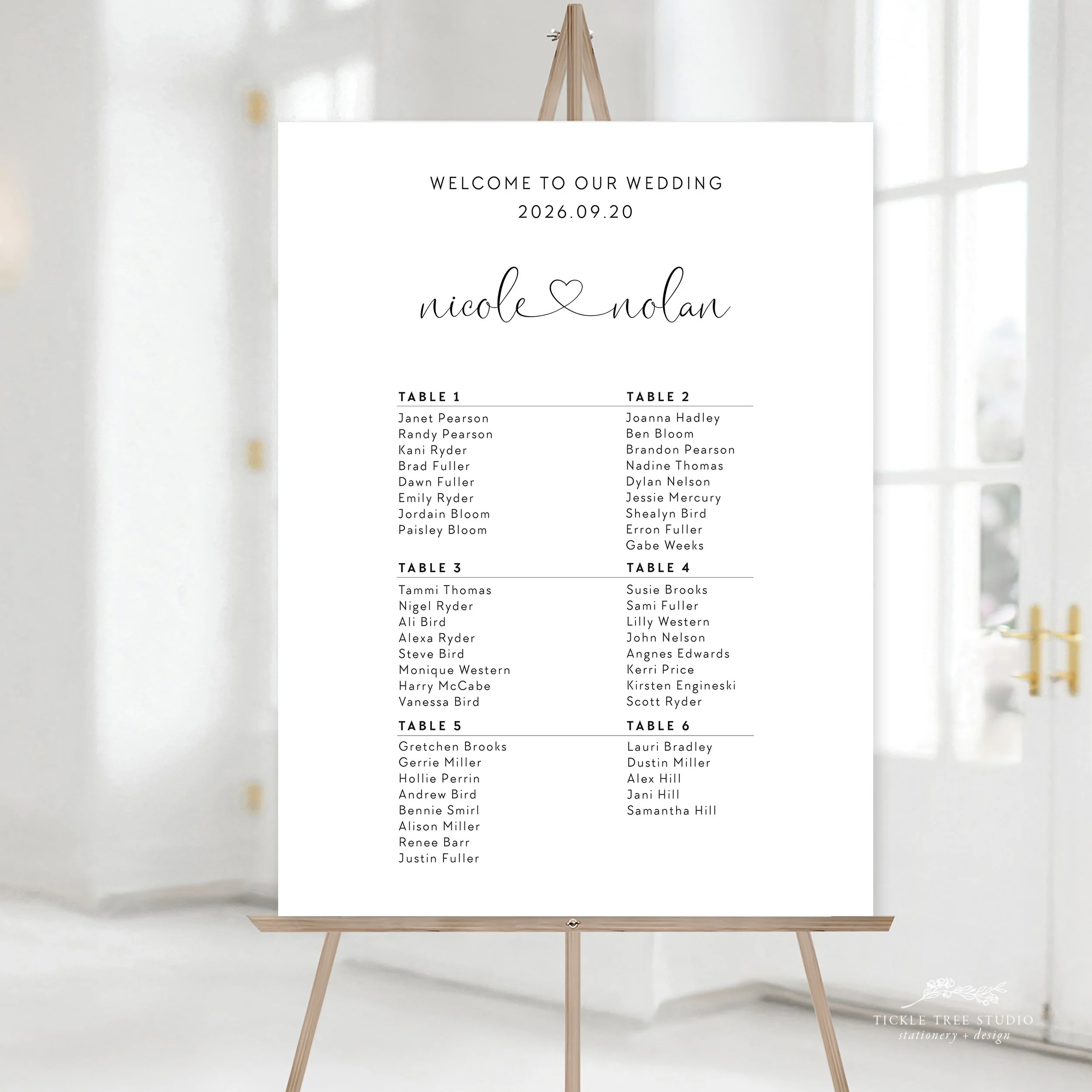 Minimalist Wedding Seating Chart – Modern Seating Chart Sign - W067