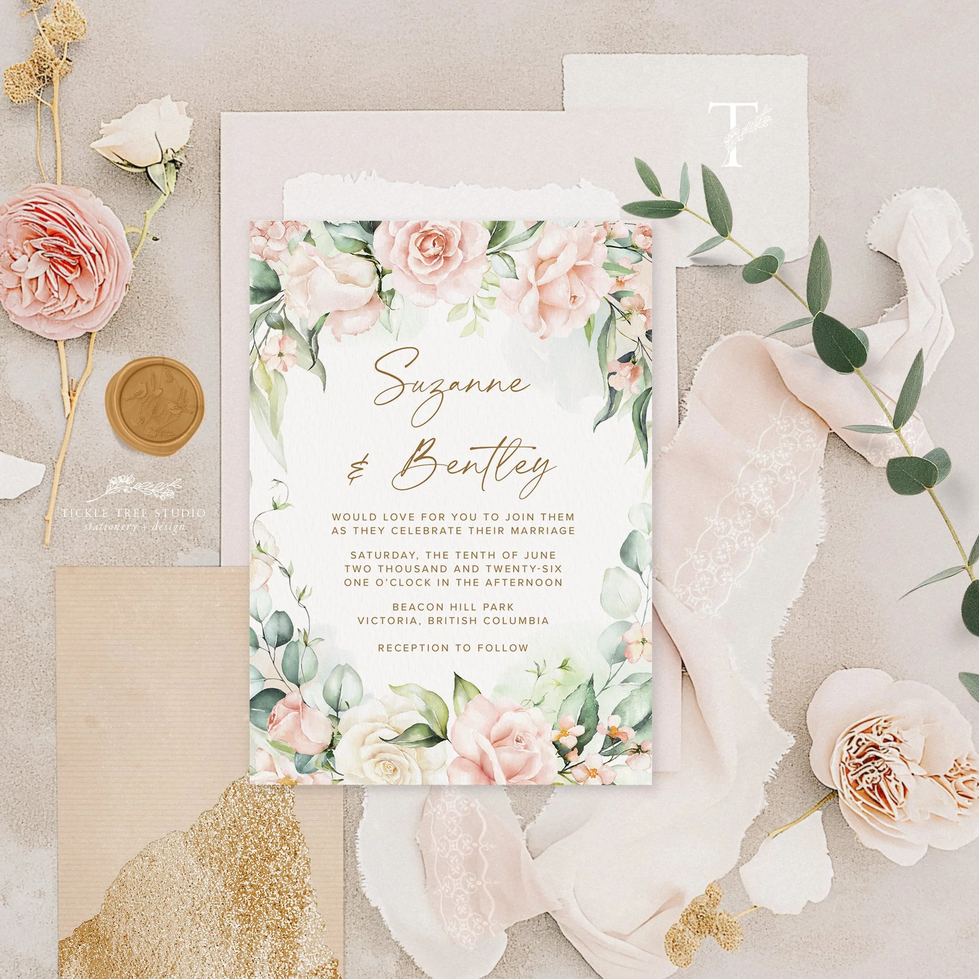 Blush Garden Wedding Invitation Suite - W013