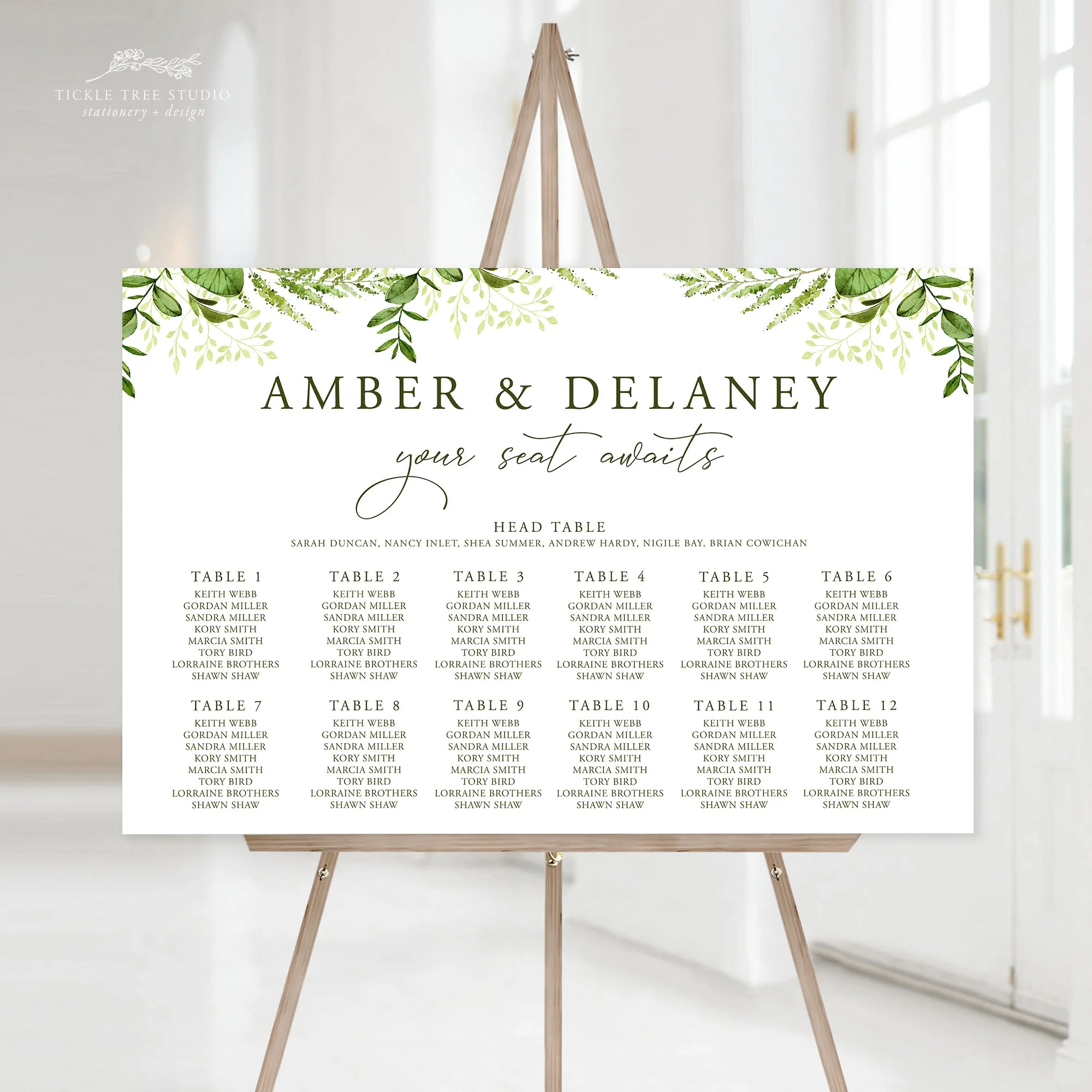 Greenery Wedding Seating Chart – Botanical Wedding Seating Chart Sign - W027
