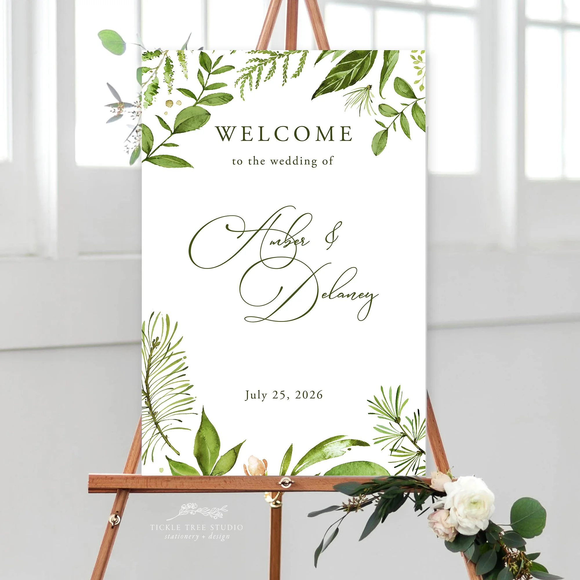 Botanical Wedding Welcome Sign Design – Greenery Wedding Welcome Sign - W027