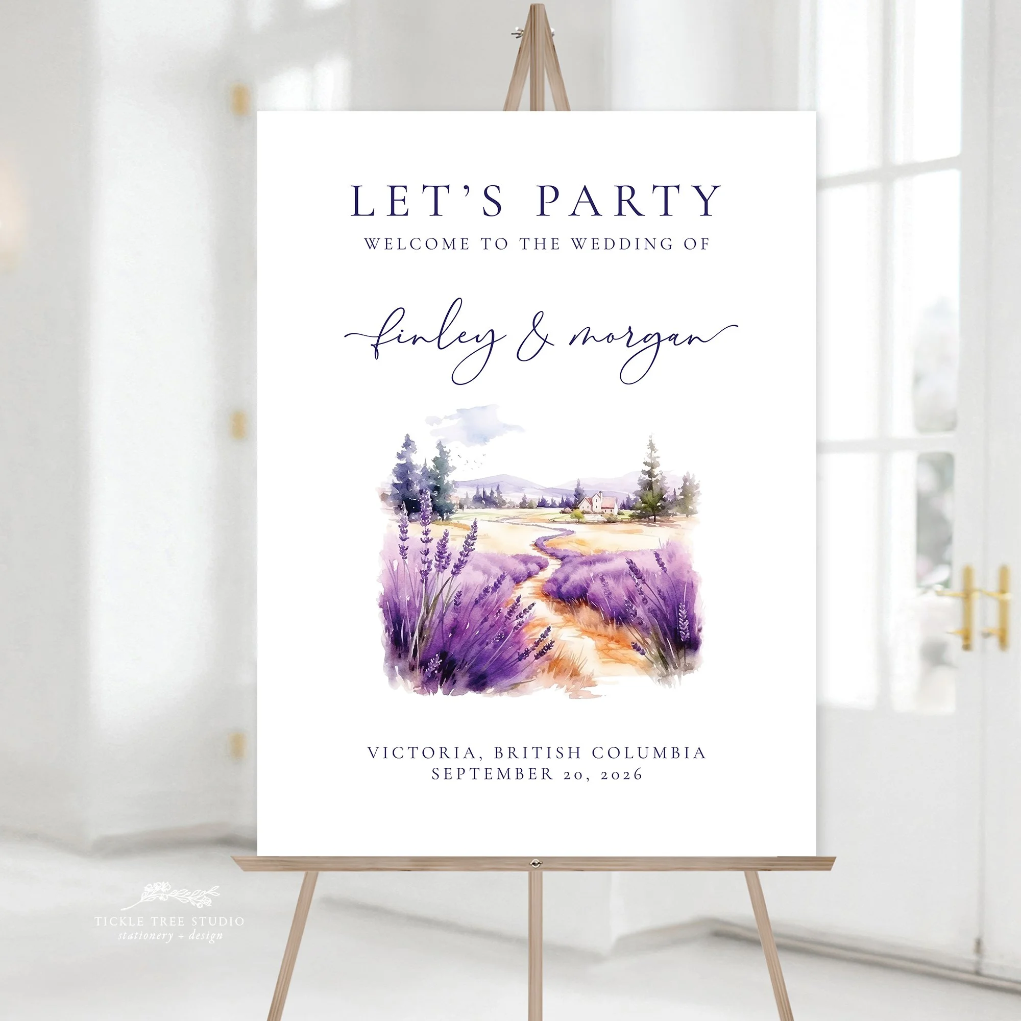 Lavender Landscape Wedding Welcome Sign – Romantic Lavender Wedding Sign - W002