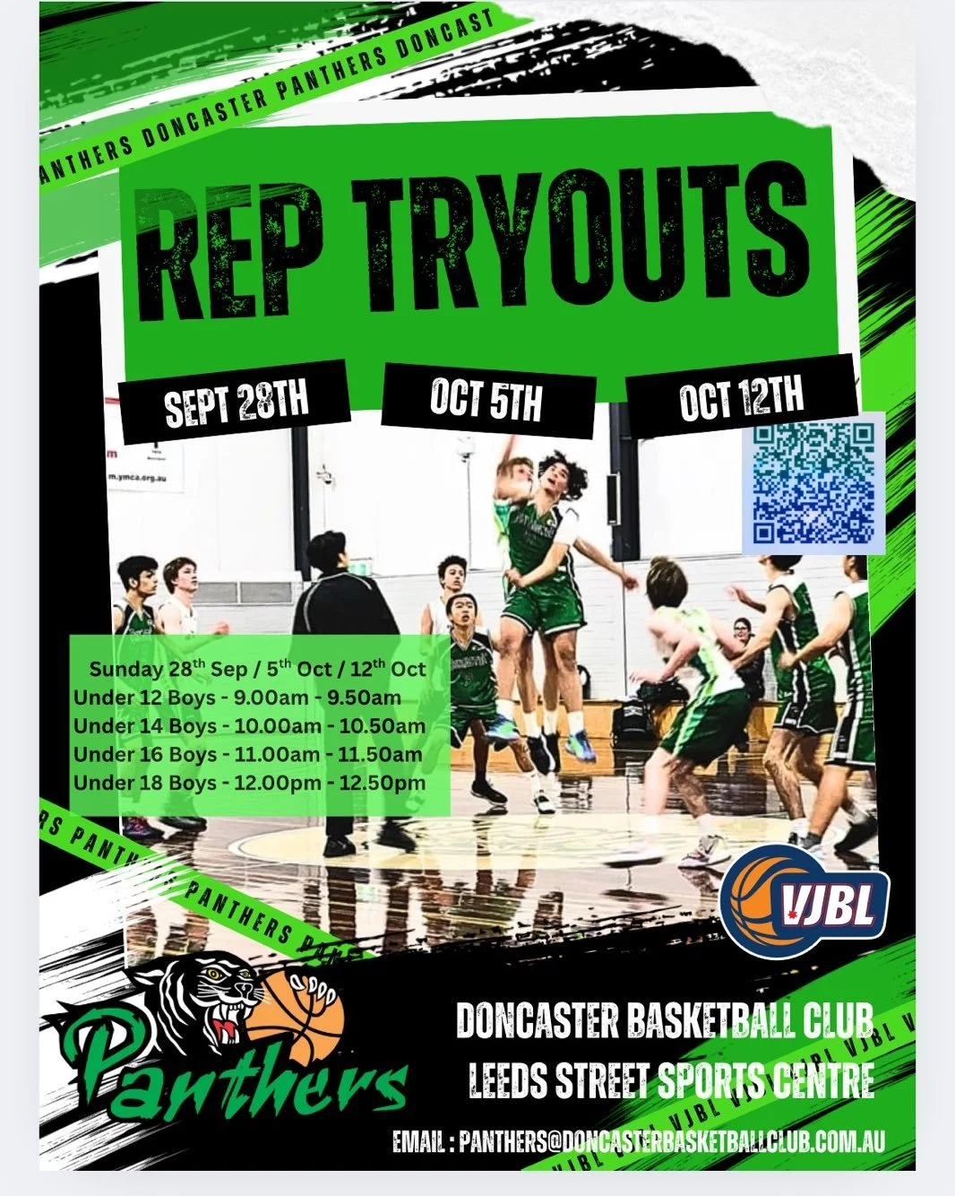 Doncaster Panthers Rep Try Outs.
Please register via QR Code