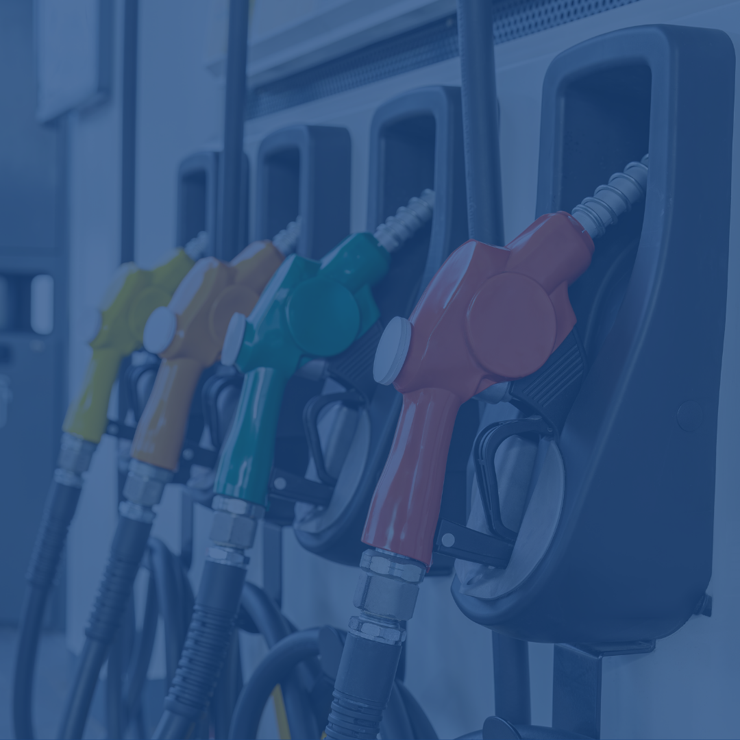 Colorful fuel pumps at gas station