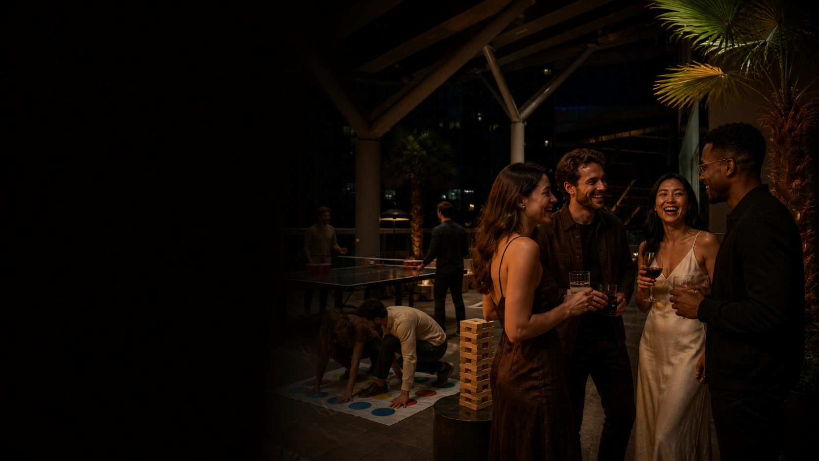Guests meeting on Mansion Nightclub's private balcony