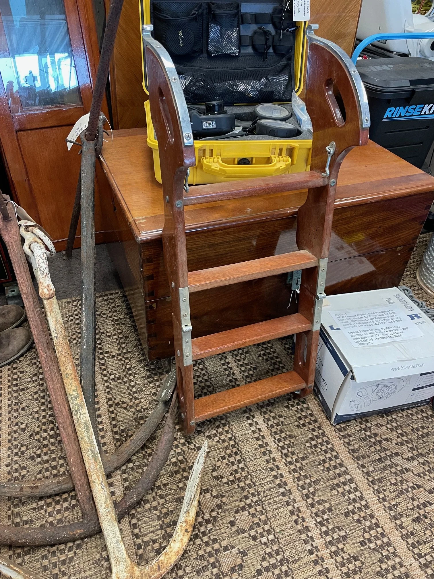 Mahogany folding 4 step boarding ladder 14”W X 36” L $200.00