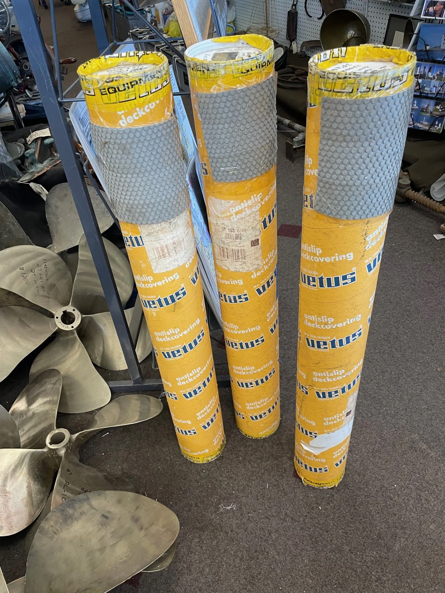 Vetus “Happy Elephant non-skid decking Deck covering, made of rubber, cork and plastic. This material has incredibly high non-slip $150 pr roll 35” x 94” 3 rolls available