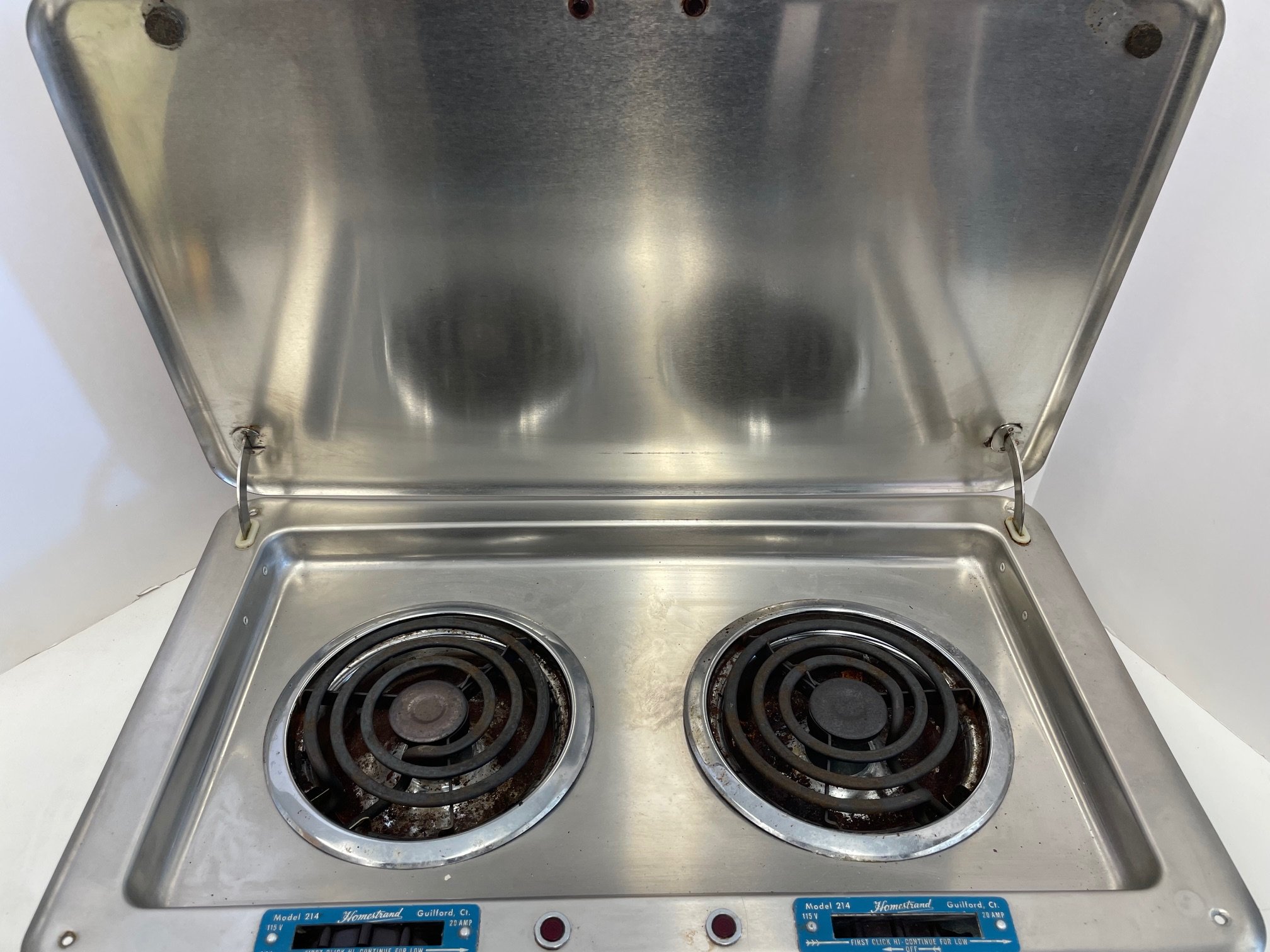 Homestand 2 burner electric 110v drop in stove top measures 22-1/2” x 13-1/2” x 4-1/2” co 19-1/2” x 10” $125.00 2 available 