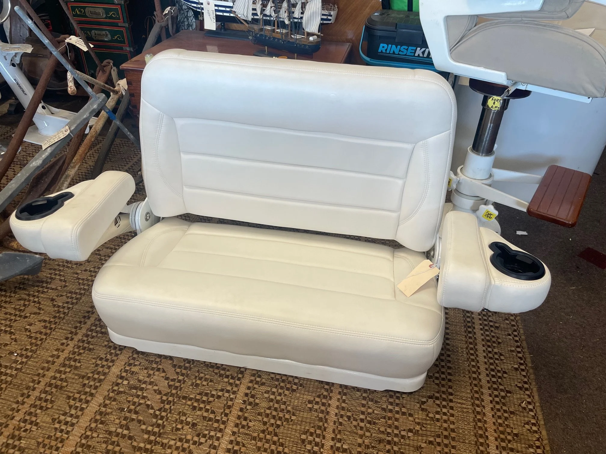 Llebroc bench seat base measures 36” w x 19” d 30” h seat measures 36” x 20” d width from outside arm rest 56” $2500