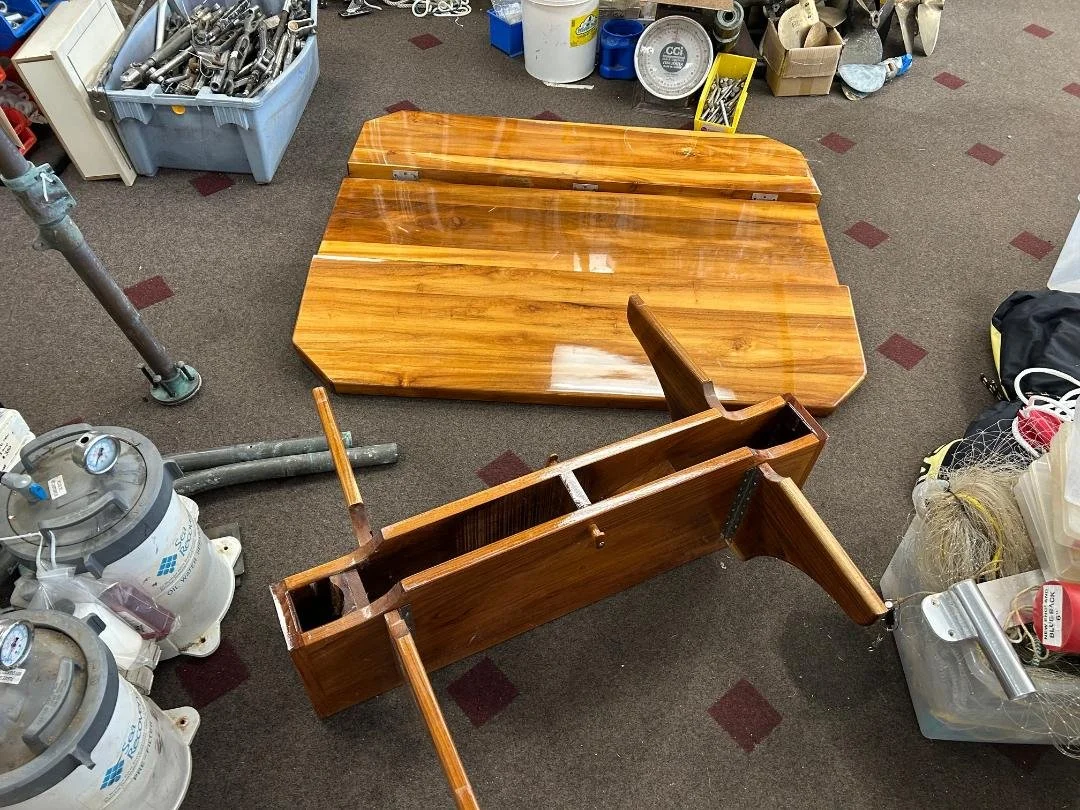 Solid 5/4 TEAK drop leaf table open 48” w x 56” l x 16” h the base measures 40”l x 5” wide $1000