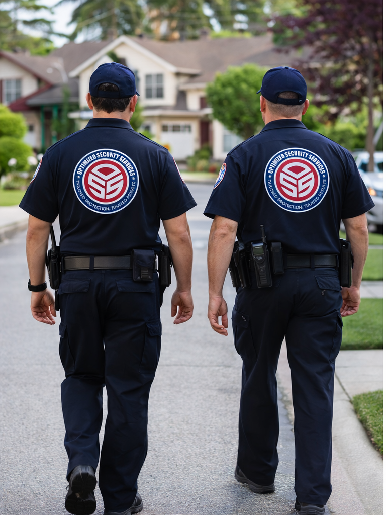 security patrol officers walking down a residential protecting the community from any trespassers