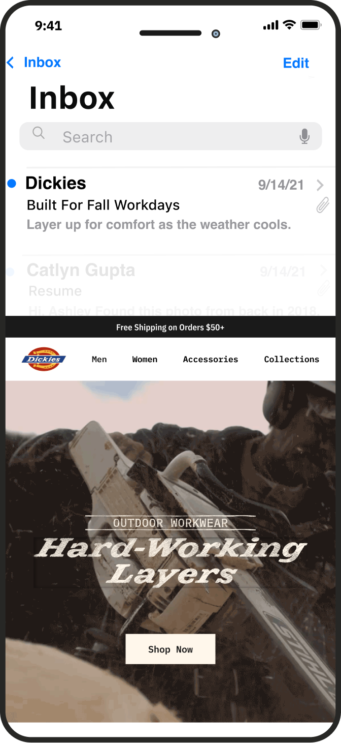 Mock up of email with headline that reads, Hard Working Layers