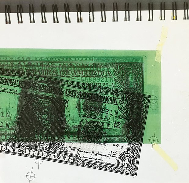 Mixed media illustration for AIGA's article 'The Color Of Money' published 2003. Screen print on paper and acetate 