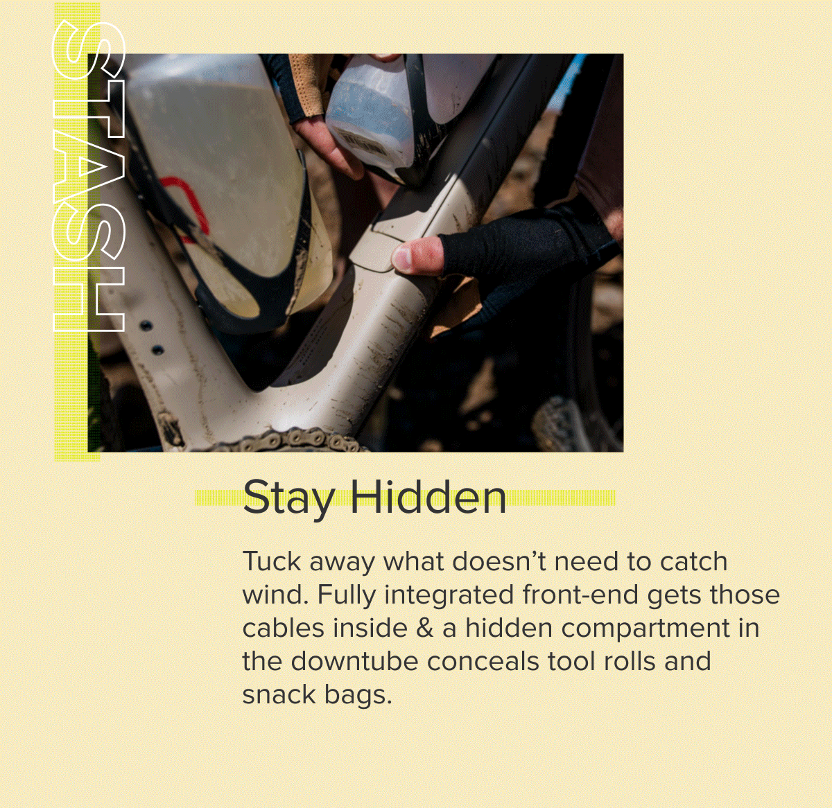 GIF of panel opening on an Enve MOG bike frame reveling a hidden banana