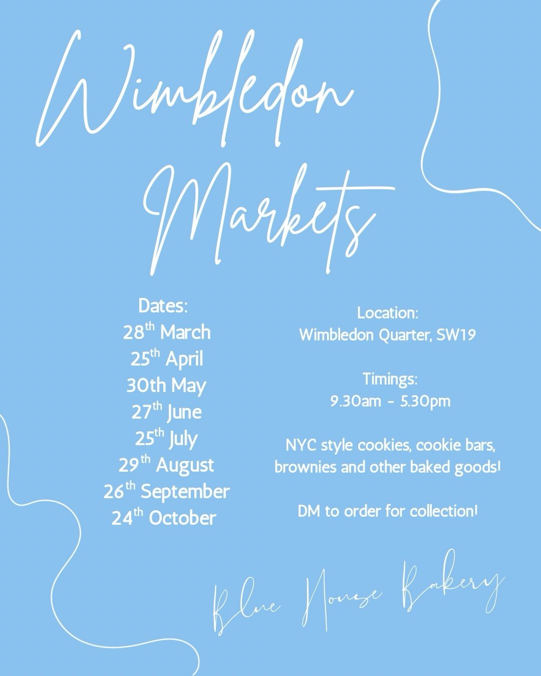 Delighted to be coming back to @wimbledonquarter for this year&rsquo;s pop up markets with @pop.up.and 

I will be there on the last Saturday of the month, from 9.30am-5-30pm with all the yummy treats available - including GF and Vegan options! 

📩 