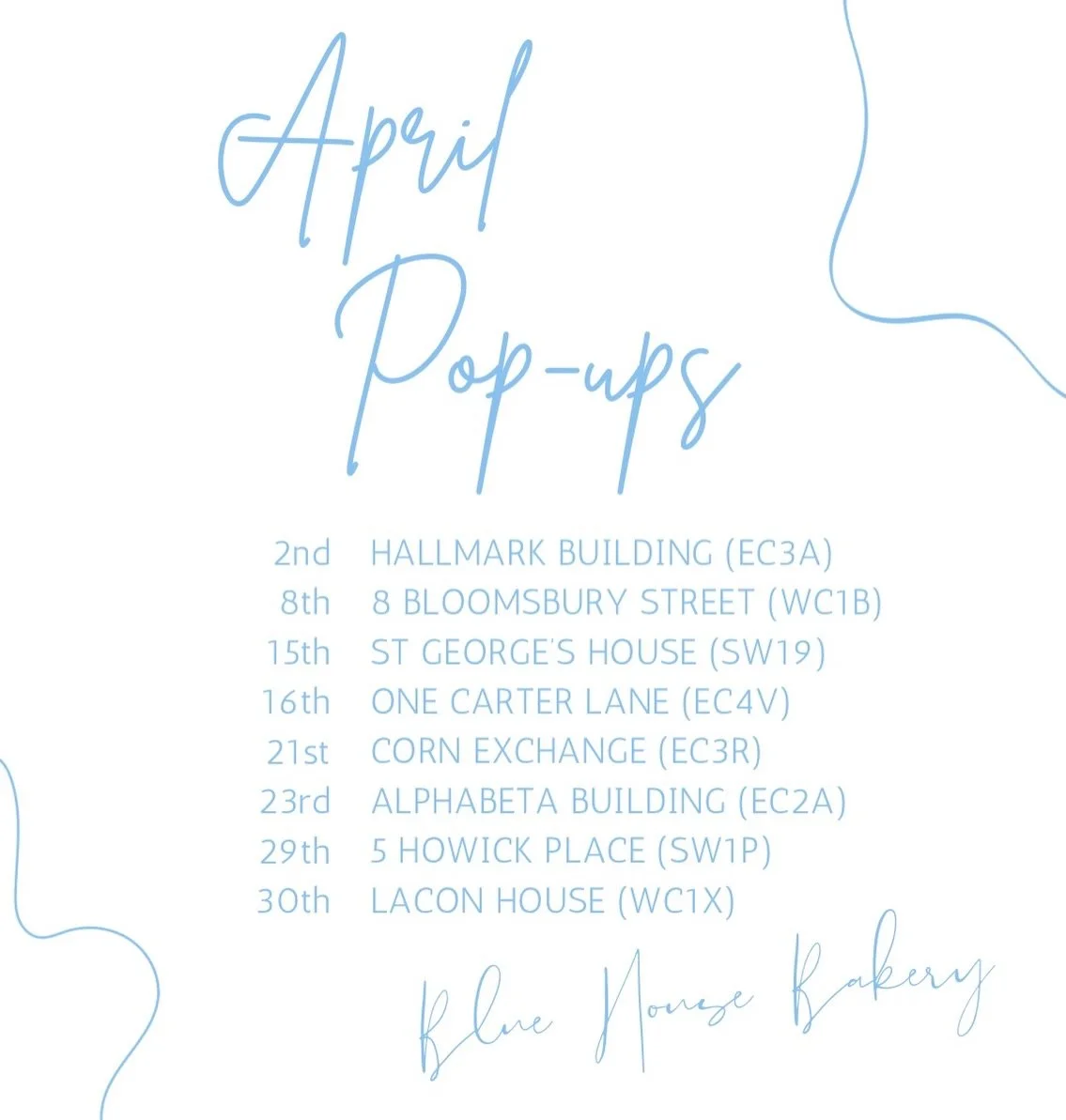 Busy month of pop ups ahead in April! 🩵 🍪 

Full menu on website if you want to order in advance! 🩵