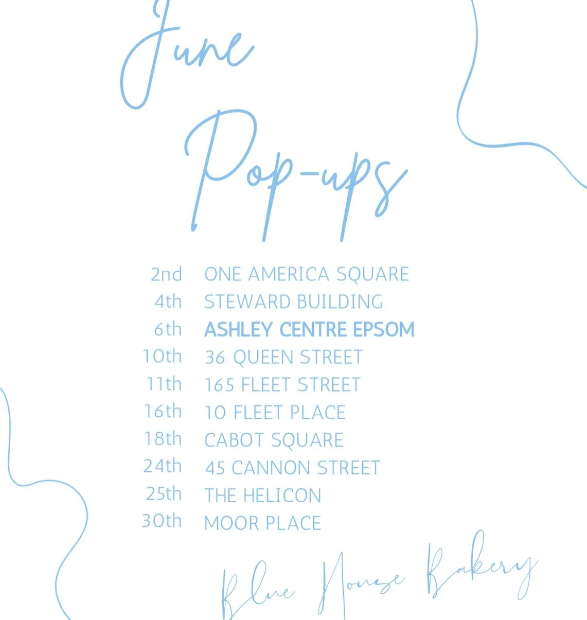 Busy June ahead of- especially adding in my new pop up @ashleyepsom which I&rsquo;m v excited about 🩵

DM to pre-order 📧 or come find me at one of the locations above to pick from the treats on the day!