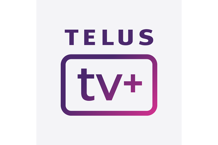 Logo de TELUS avec l'inscription 'tv+' en violet