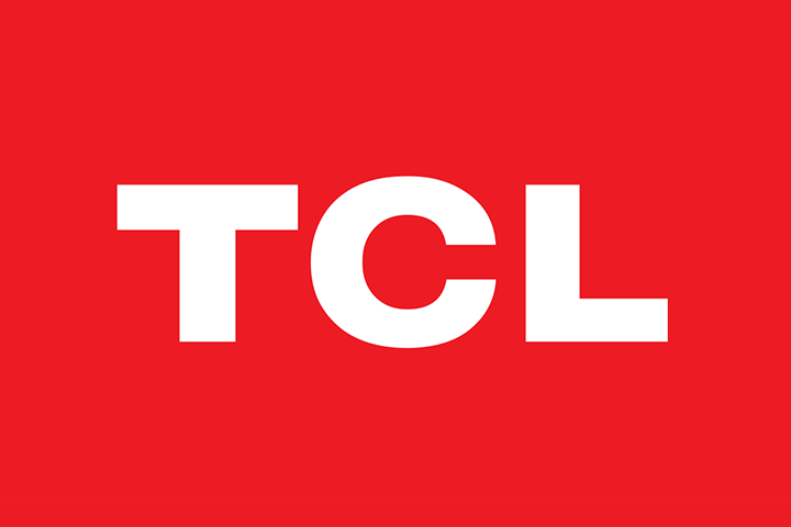 Logo de la marque TCL avec fond rouge et lettres blanches.