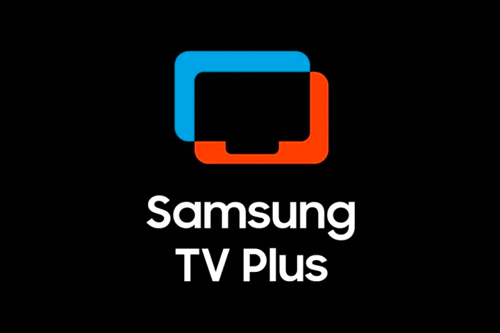 Logo de Samsung TV Plus avec un fond noir.