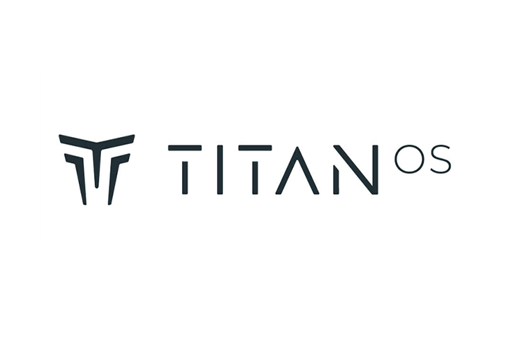 Logo avec une icône stylisée de tête de titan et le texte "TITAN OS".