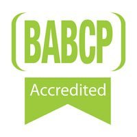 BABCP Accredited logo in green.