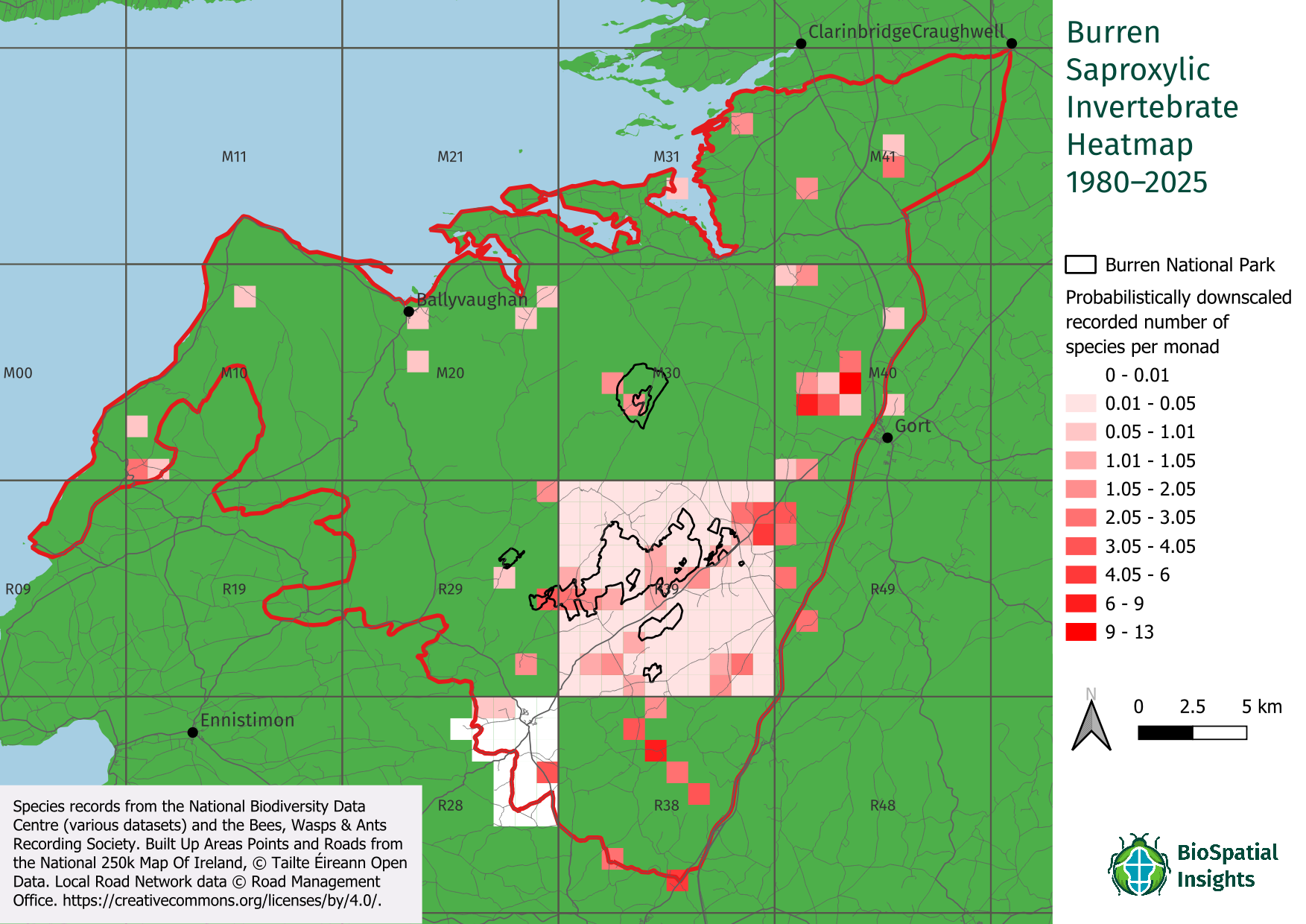 Heatmap for saproxylic invertebrates in the Burren.