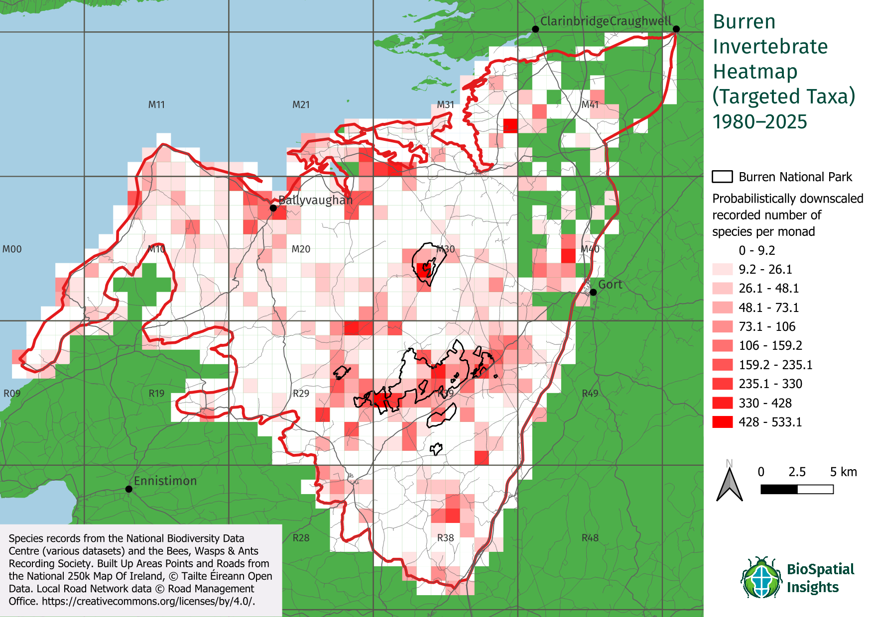 Heatmap for the six targeted invertebrate groups in the Burren.