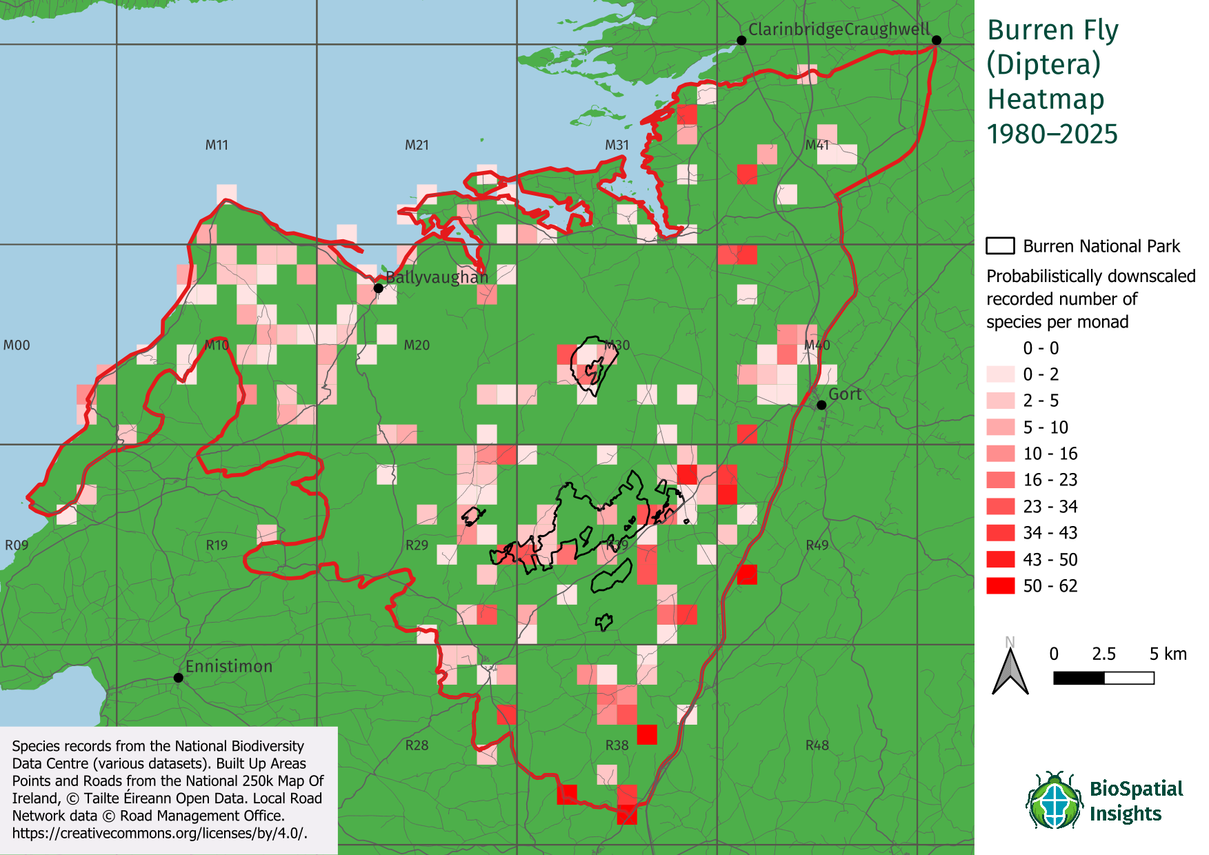 Heatmap for true flies (Diptera) in the Burren.