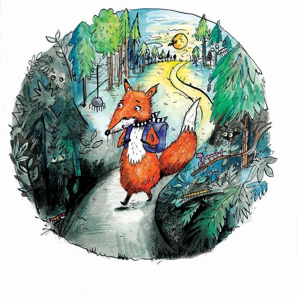 fox in the woods illustration