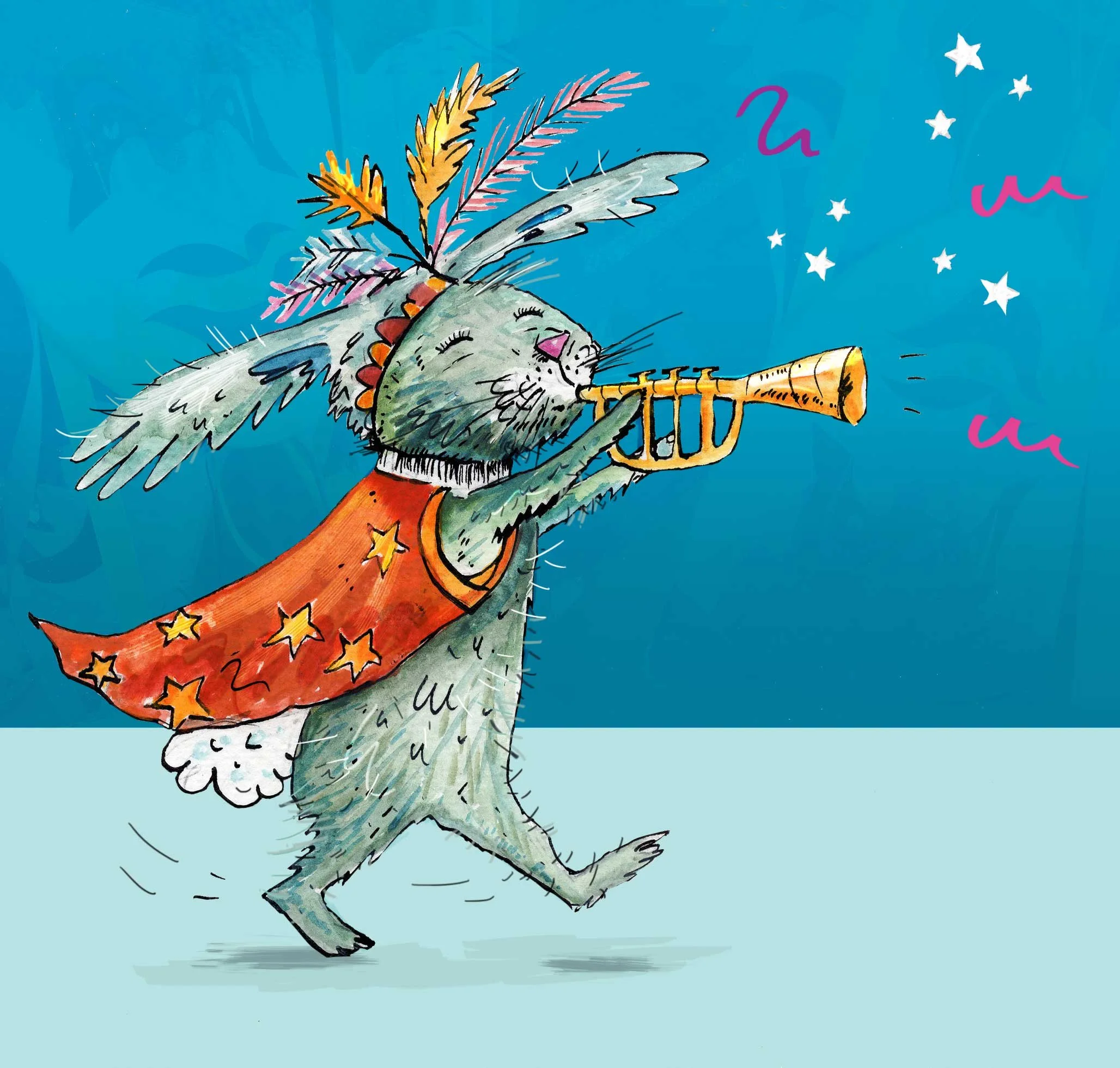rabbit blowing trumpet
