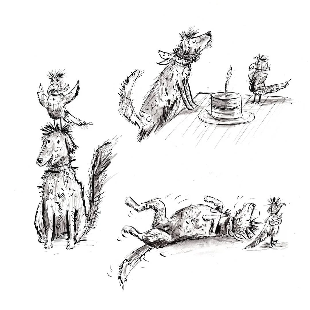 Dog and bird illustration